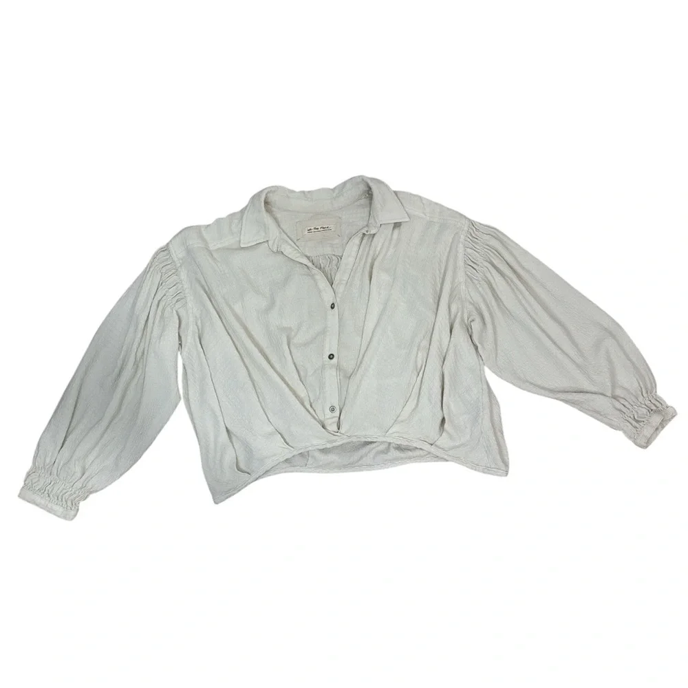 We The Free Ivory Rockaway Oversized Crop Shirt Medium - Picture 9 of 11